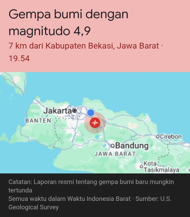 Kabupaten Bekasi Dilanda Gempa Bermagnitudo 4,9 Hari Ini