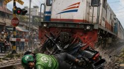 Seorang Pengemudi Ojek Tertabrak  kereta Api Di Medan