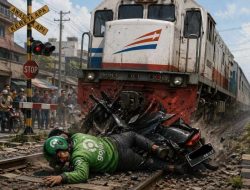 Seorang Pengemudi Ojek Tertabrak  kereta Api Di Medan